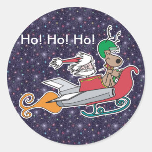 Sticker Rond Père Noël et sa Rocket Sleigh