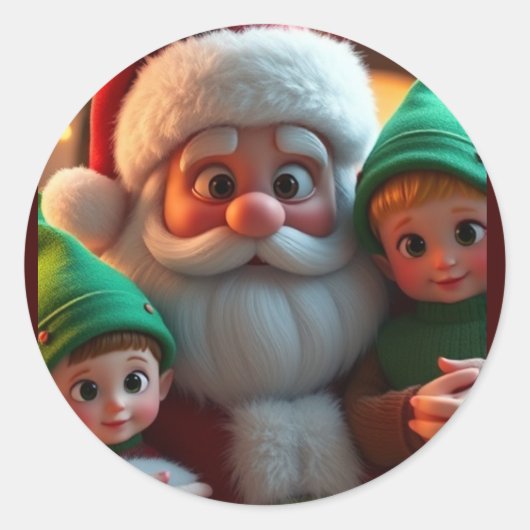 Sticker Rond Père Noël et ses elfes (Devant)