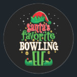 Sticker Rond Père Noël Favori Bowling Elf Christmas Matching Bo<br><div class="desc">Bowling favori de père Noël Elf Christmas Matching Bowler</div>