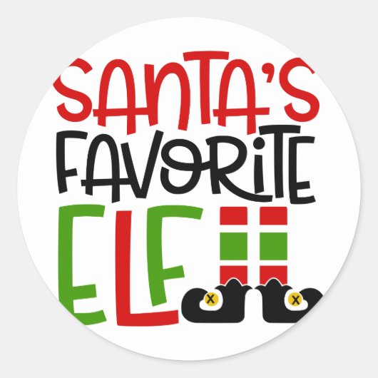 Sticker Rond Père Noël Favori Elf Noël Famille de Noël Fun (Devant)