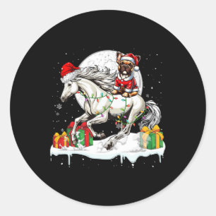 Sticker Rond Père Noël Français Bulldog équitation Cheval de No