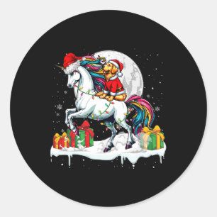 Sticker Rond Père Noël Golden Retriever équitation Unicorn Chri