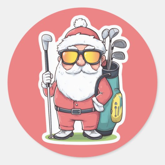 Sticker Rond Père Noël Golfing Christmas Fun (Devant)