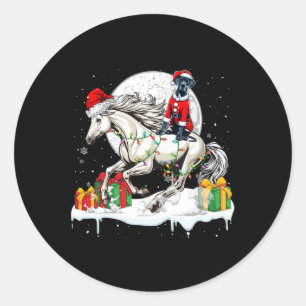 Sticker Rond Père Noël Great Dane Riding Cheval Noël Propriétai