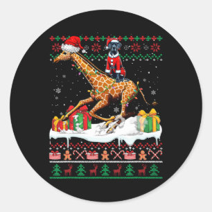 Sticker Rond Père Noël Great Dane Riding Giraffe Sweat de Noël