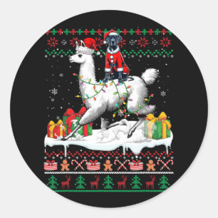 Sticker Rond Père Noël Great Dane Riding Llama Sweater Lo
