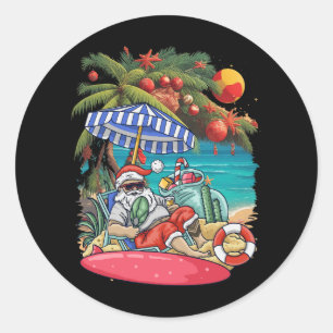 Sticker Rond Père Noël Hawaii Palm Tree Lumières Noël Somme