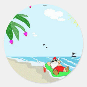 Sticker Rond Père Noël Hawaiian ChristmasStickers