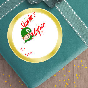 Sticker Rond Père Noël Helper Christmas Elf Whimsical Cadeaux T
