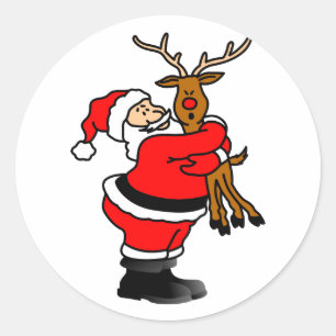 Sticker Rond Père Noël Hugging Reindeer