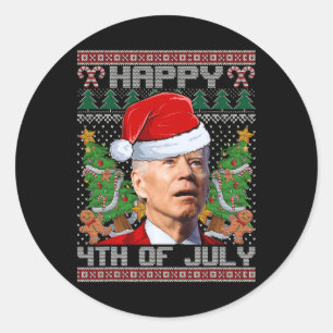 Sticker Rond Père Noël Joe Biden Happy 4 juillet Ugly Christmas
