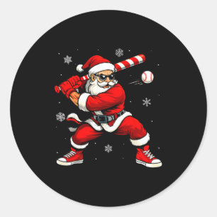 Sticker Rond Père Noël jouant au baseball Xmas Noël drôle de ba
