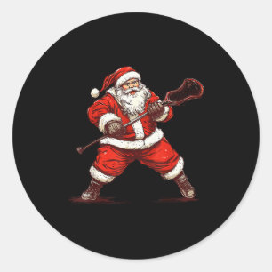 Sticker Rond Père Noël jouant au lacrosse Drôle de lacrosse Jou