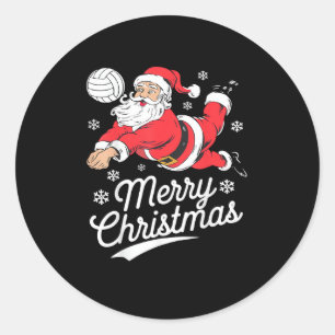 Sticker Rond Père Noël jouant au volley-ball Pyjama de Noël Coo