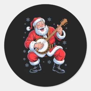 Sticker Rond Père Noël jouant du banjo drôle de vacances Noël X