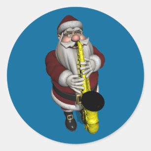 Sticker Rond Père Noël jouant du saxophone
