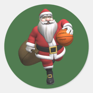 Sticker Rond Père Noël joueur de basket-ball