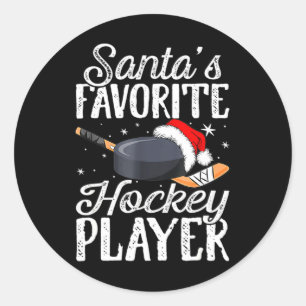 Sticker Rond Père Noël Joueur de hockey favori amusant Noël Paj