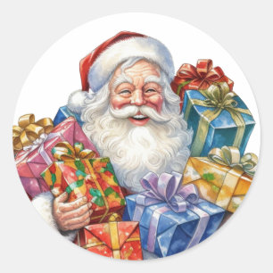 Sticker Rond Père Noël joyeux en costume rouge traditionnel