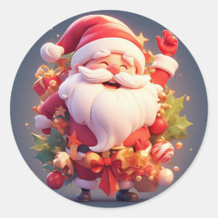 Sticker Rond Père Noël joyeux entouré de Noël festif