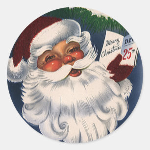 Sticker Rond Père Noël joyeux rétro des années 50, Noël vintage