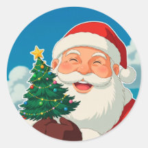 Père Noël joyeux tenant un petit arbre de Noël