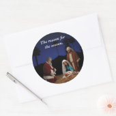 Sticker Rond Père Noël Kneeling à la crèche (Enveloppe)