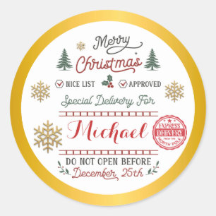 Sticker Rond Père Noël livré spécialement par le pôle Nord pers
