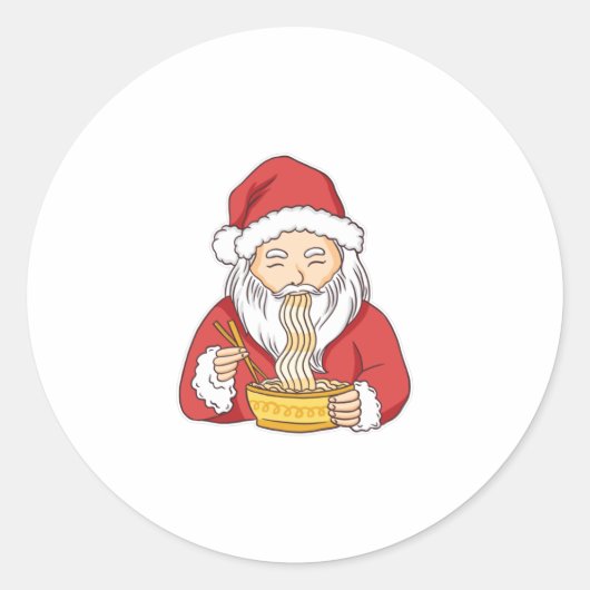 Sticker Rond Père Noël Mange Des Pâtes (Devant)