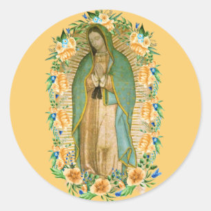 Sticker Rond Père Noël Maria, Virgen de Guadalupe Mère Marie