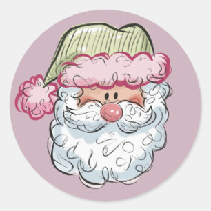 Sticker Rond Père Noël Mignon Santa Claus Noël Vacances Rose