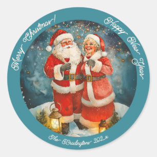 Sticker Rond Père Noël Mme Claus Noël Nouvel An