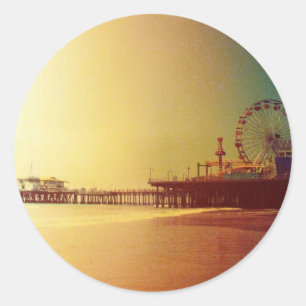 Sticker Rond Père Noël Monica Pier - Orange Sunrise Photo Edit