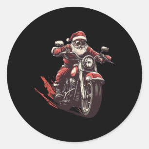 Sticker Rond Père Noël Monter Un Moto Motorcycle Motorcycle Lov