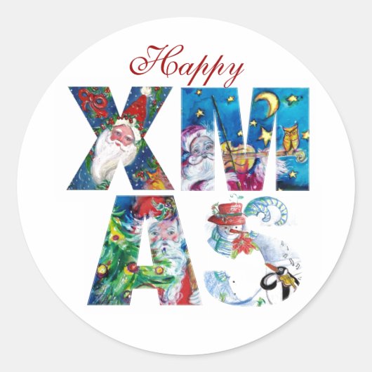 STICKER ROND PÈRE NOËL MUSICALE ET SNOWMAN XMAS NIGHT PARTIE (Devant)