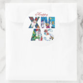 STICKER ROND PÈRE NOËL MUSICALE ET SNOWMAN XMAS NIGHT PARTIE (Sac)