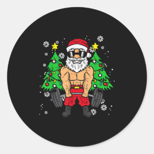 Sticker Rond Père Noël Noël Deadlift Xmas Haltérophilie Gym Hom