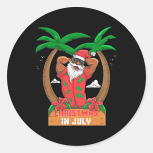 Sticker Rond Père Noël noir appréciant la plage Hawaï Joyeux No