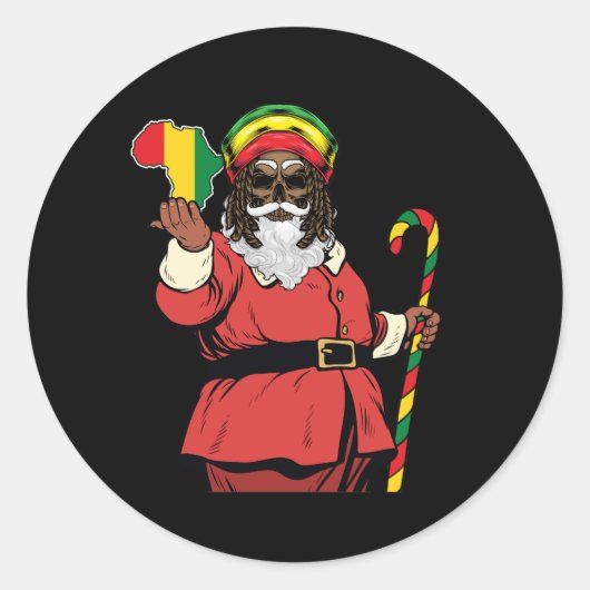 Sticker Rond Père Noël noir Rasta Casquette Noël Rastafarian (Devant)