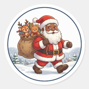 Sticker Rond Père Noël noir sac de Noël ornement de renne