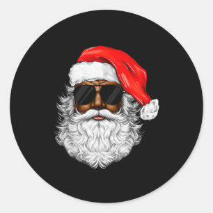 Sticker Rond Père Noël Noir Xmas Santa Afro Afro-Américain