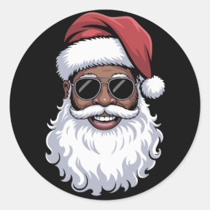Sticker Rond Père Noël Noir Xmas Santa Afro Afro-Américain