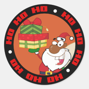 Sticker Rond Père Noël noire avec cadeaux