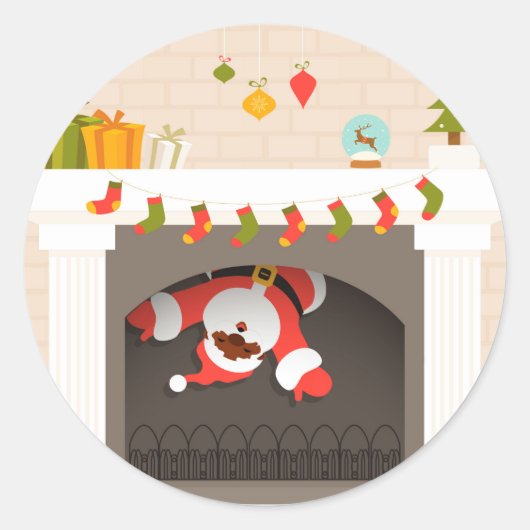 Sticker Rond père Noël noire coincée dans une cheminée (Devant)