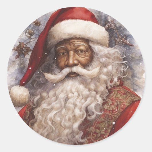 Sticker Rond Père Noël Noire Radiant : Salutations de la saison (Devant)
