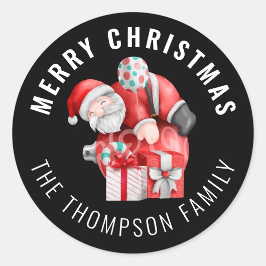 Sticker Rond Père Noël Nom du dessin Joyeux Noël Noir (Devant)