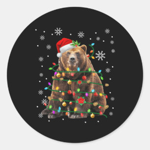 Sticker Rond Père Noël Ours Noël Lumières Noël Hommes Femmes Ga