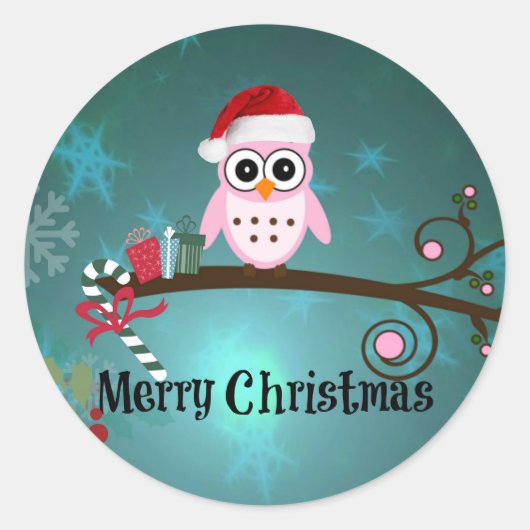 Sticker Rond Père Noël Owl, mignonne et câlinée (Devant)