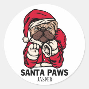 Sticker Rond Père Noël Paws Noël anglais Bulldog idées cadeaux