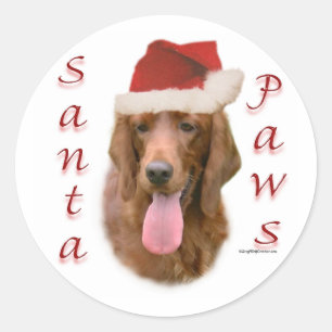 Sticker Rond Père Noël Paws, Setter irlandais